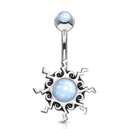 BLUE ILLUMINATING SUNBURST BELLY BAR - 10MM - 14 GAUGE