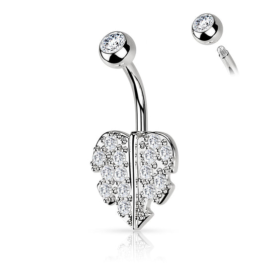 CRYSTAL PALM TREE LEAF BELLY BAR - 10MM - 14 GAUGE