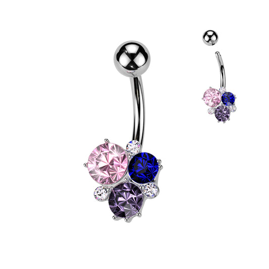 MULTI COLORED CRYSTAL JEWELLED BELLY BAR - 14 GAUGE - 10MM