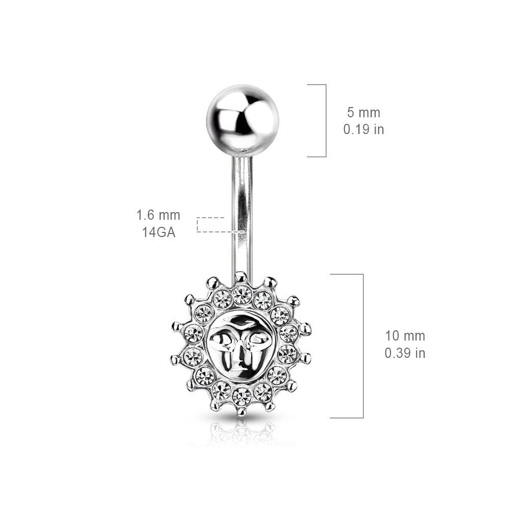 CRYSTAL SUN BELLY BAR - 10MM - 14 GAUGE