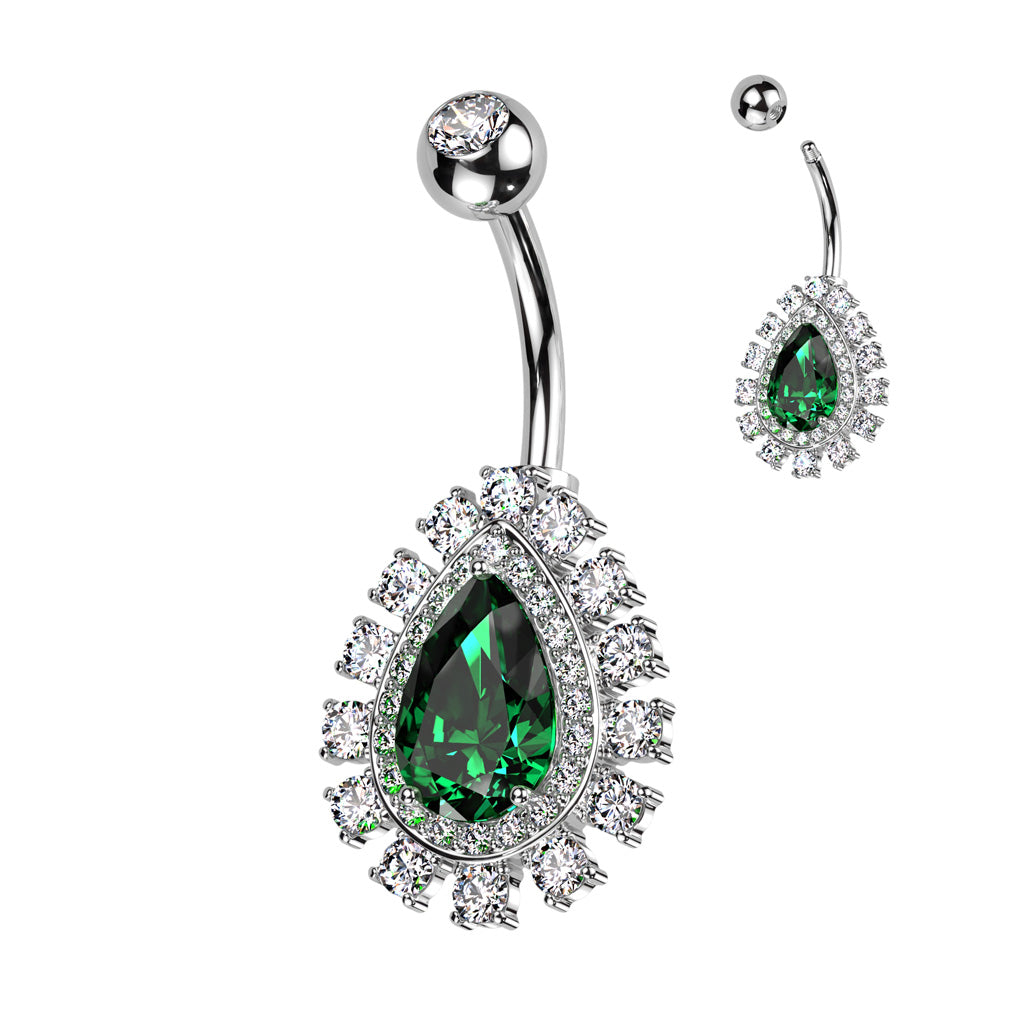 CRYSTAL TEARDROP CLUSTER BELLY BAR - 14 GAUGE - 10MM