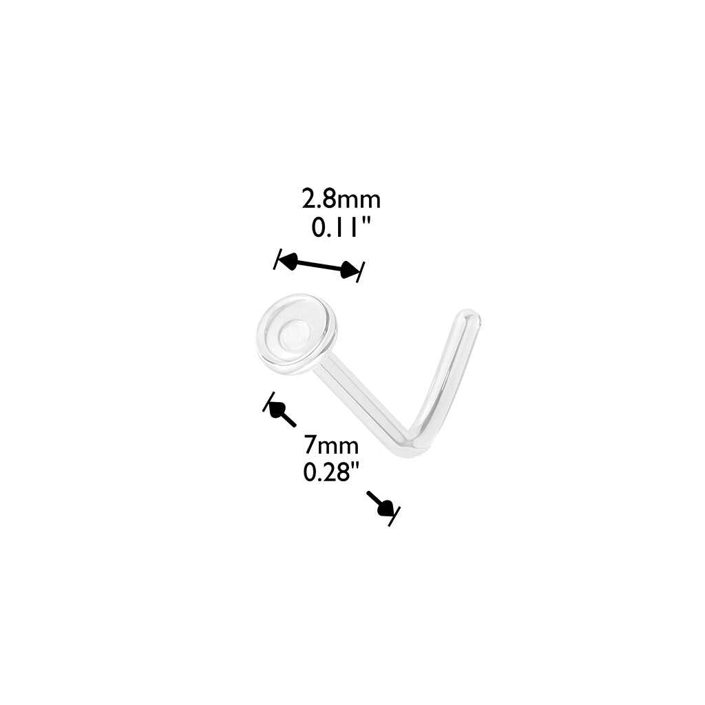 CLEAR GLASS L BEND RETAINER NOSE STUD - 20 GAUGE
