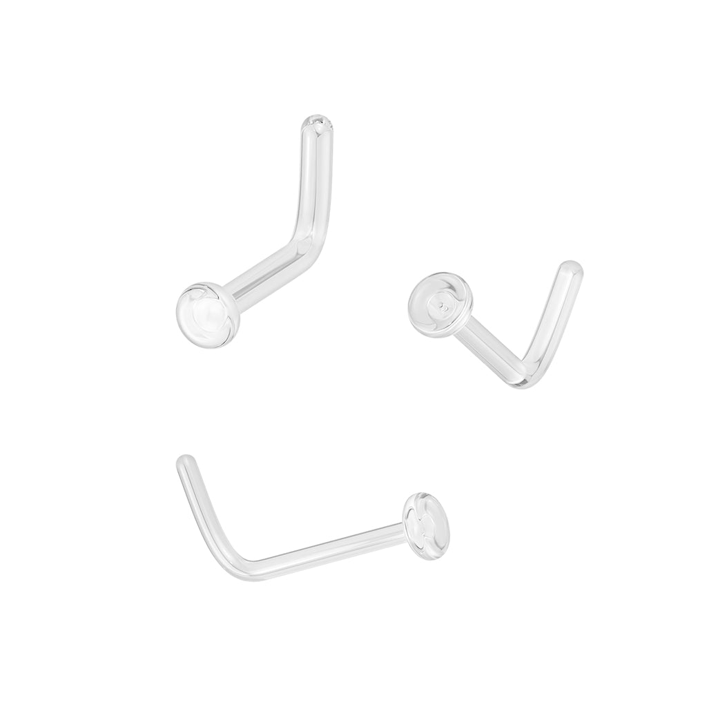 CLEAR GLASS L BEND RETAINER NOSE STUD - 20 GAUGE