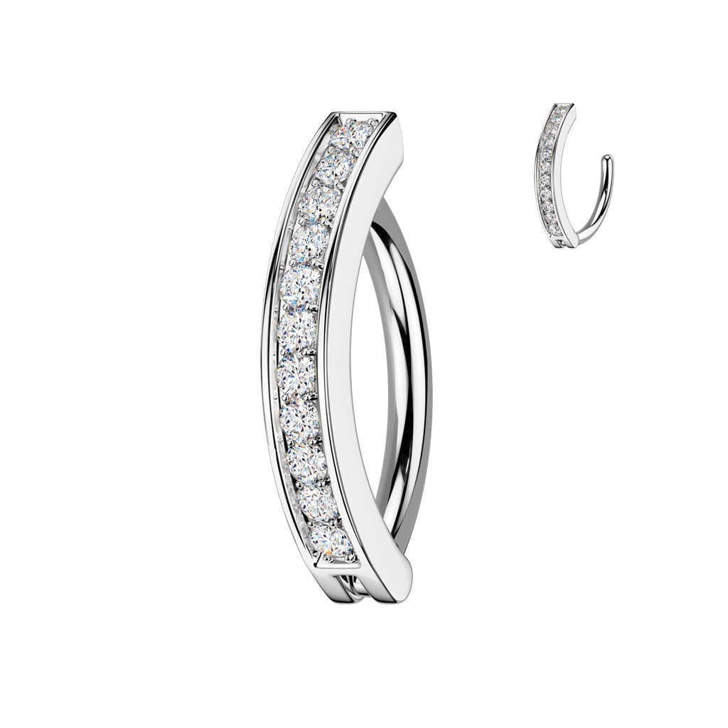 SURGICAL STEEL SINGLE CRYSTAL LINED BELLY CLICKER HOOP - 11MM - 14 GAUGE