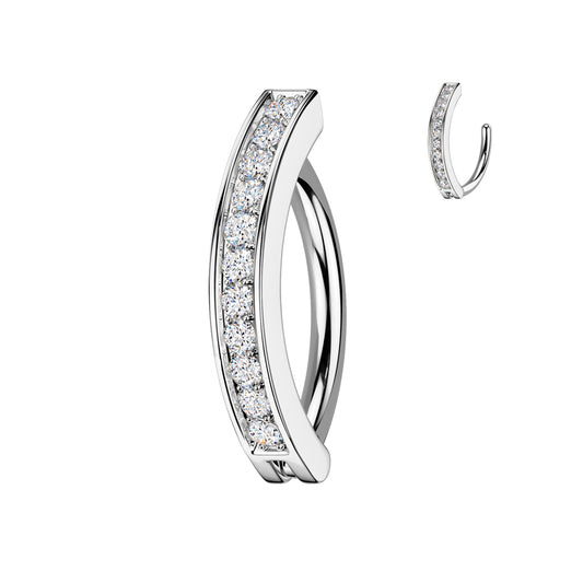 SURGICAL STEEL SINGLE CRYSTAL LINED BELLY CLICKER HOOP - 11MM - 14 GAUGE