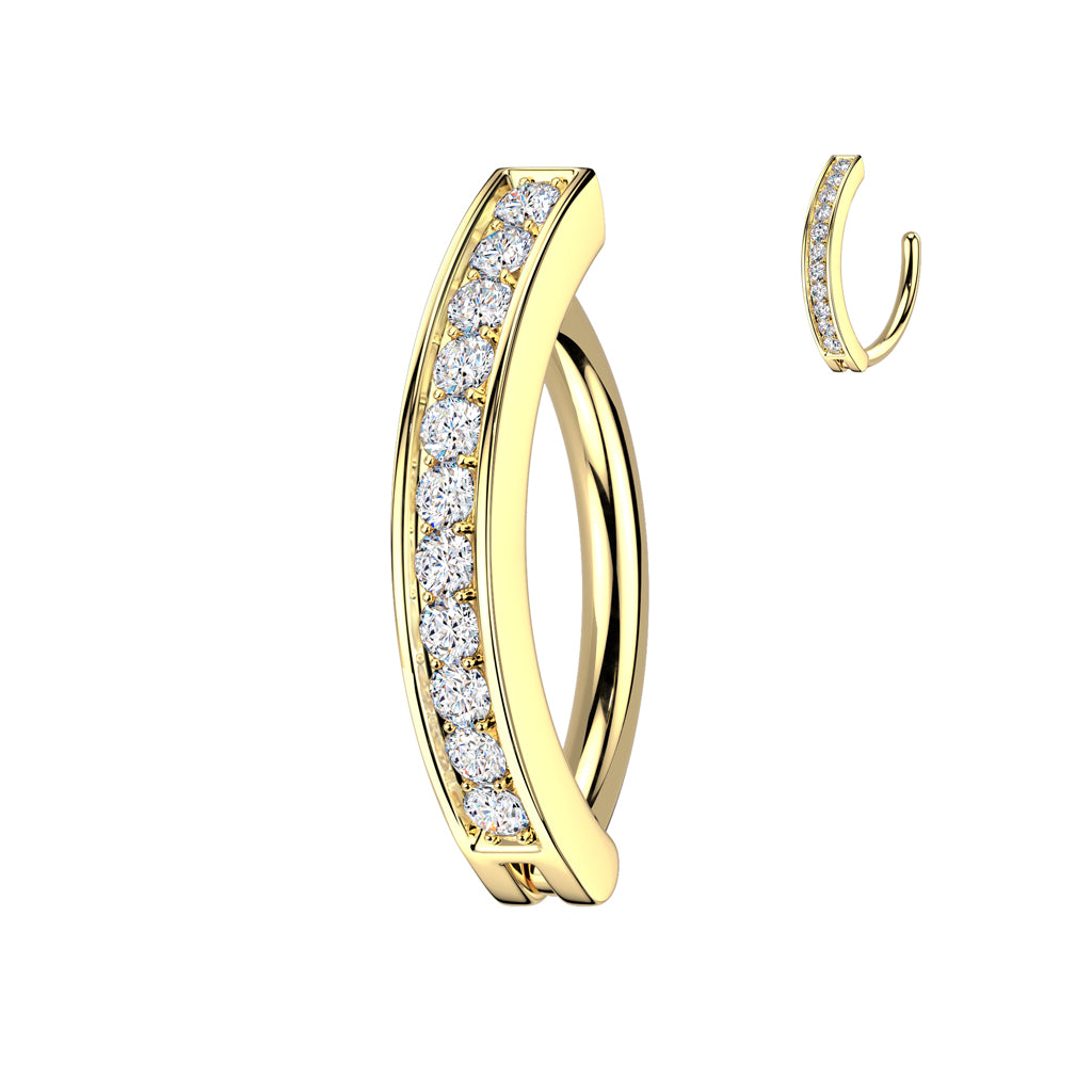 SURGICAL STEEL SINGLE CRYSTAL LINED BELLY CLICKER HOOP - 11MM - 14 GAUGE
