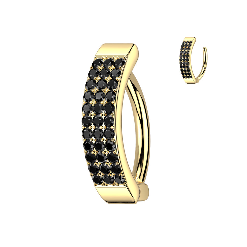 GOLD & BLACK TRIPLE CRYSTAL CLICKER HOOP BELLY BAR -11MM - 14 GAUGE