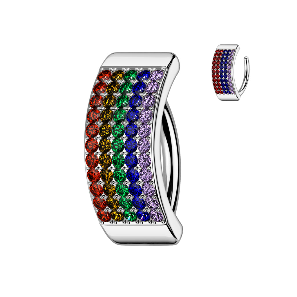 RAINBOW CRYSTAL LINED BELLY BAR CLICKER HOOP - 11MM - 14 GAUGE