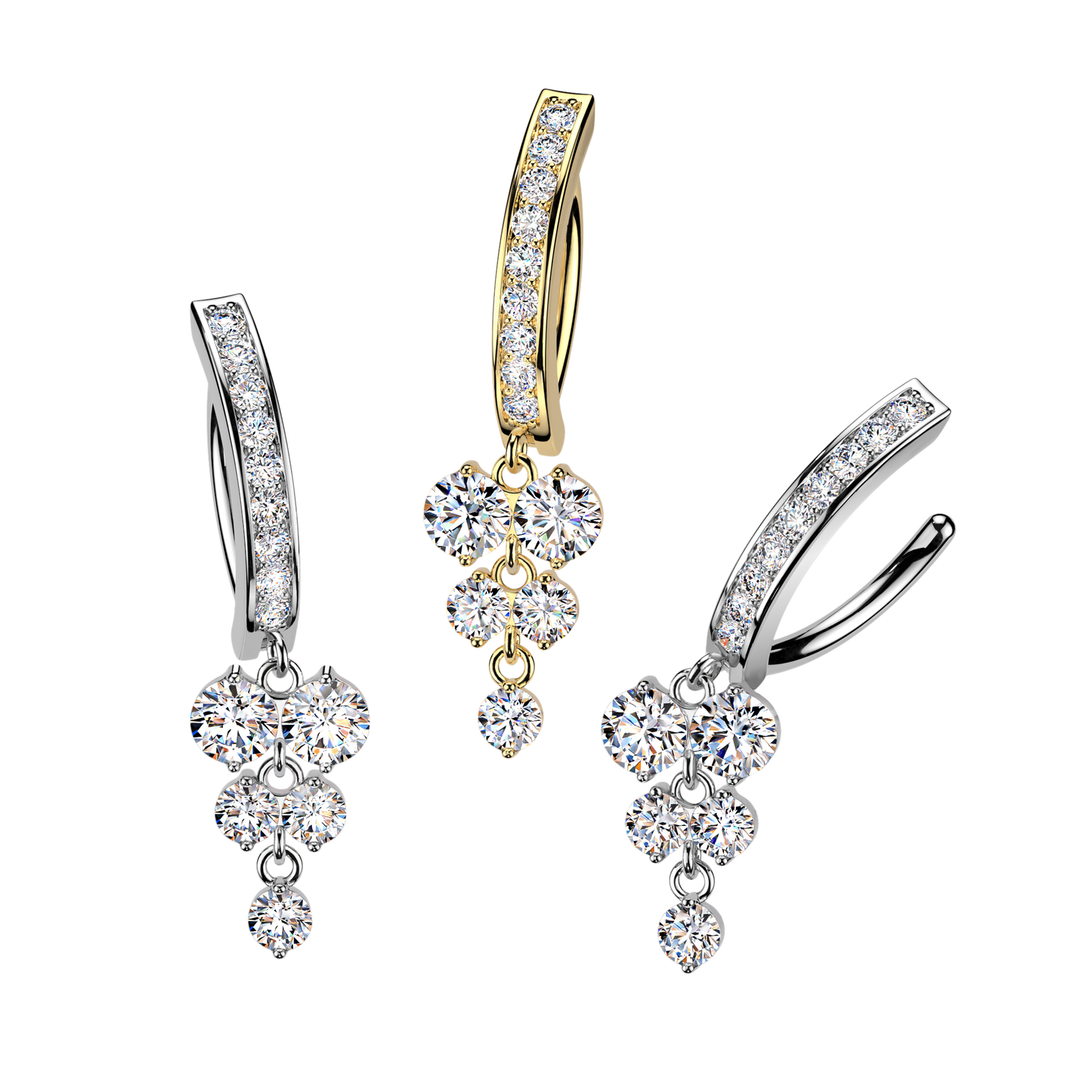 SILVER CRYSTAL CHARM DANGLY BELLY CLICKER HOOP - 14 GAUGE - 10MM