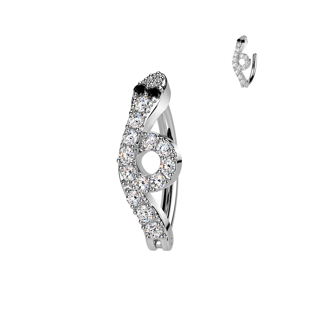 CRYSTAL SNAKE BELLY HINGE CLICKER RING HOOP -12MM - 14 GAUGE