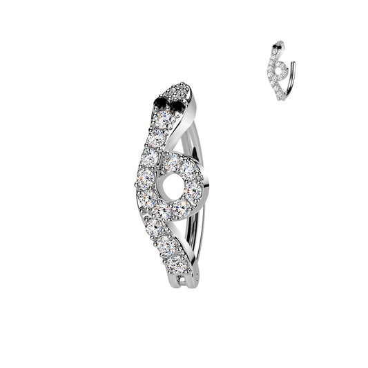 CRYSTAL SNAKE BELLY HINGE CLICKER RING HOOP -12MM - 14 GAUGE