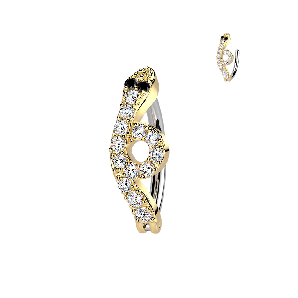 CRYSTAL SNAKE BELLY HINGE CLICKER RING HOOP -12MM - 14 GAUGE