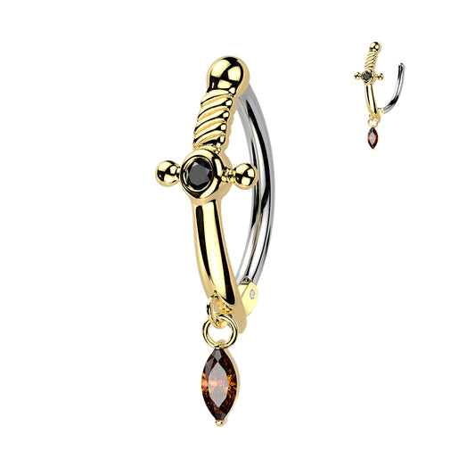 DAGGER CHARM BELLY HINGE CLICKER RING HOOP -12MM - 14 GAUGE