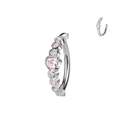 CRYSTAL LINED BELLY CLICKER WITH PINK LOVE HEART CRYSTAL - 12MM - 14 GAUGE