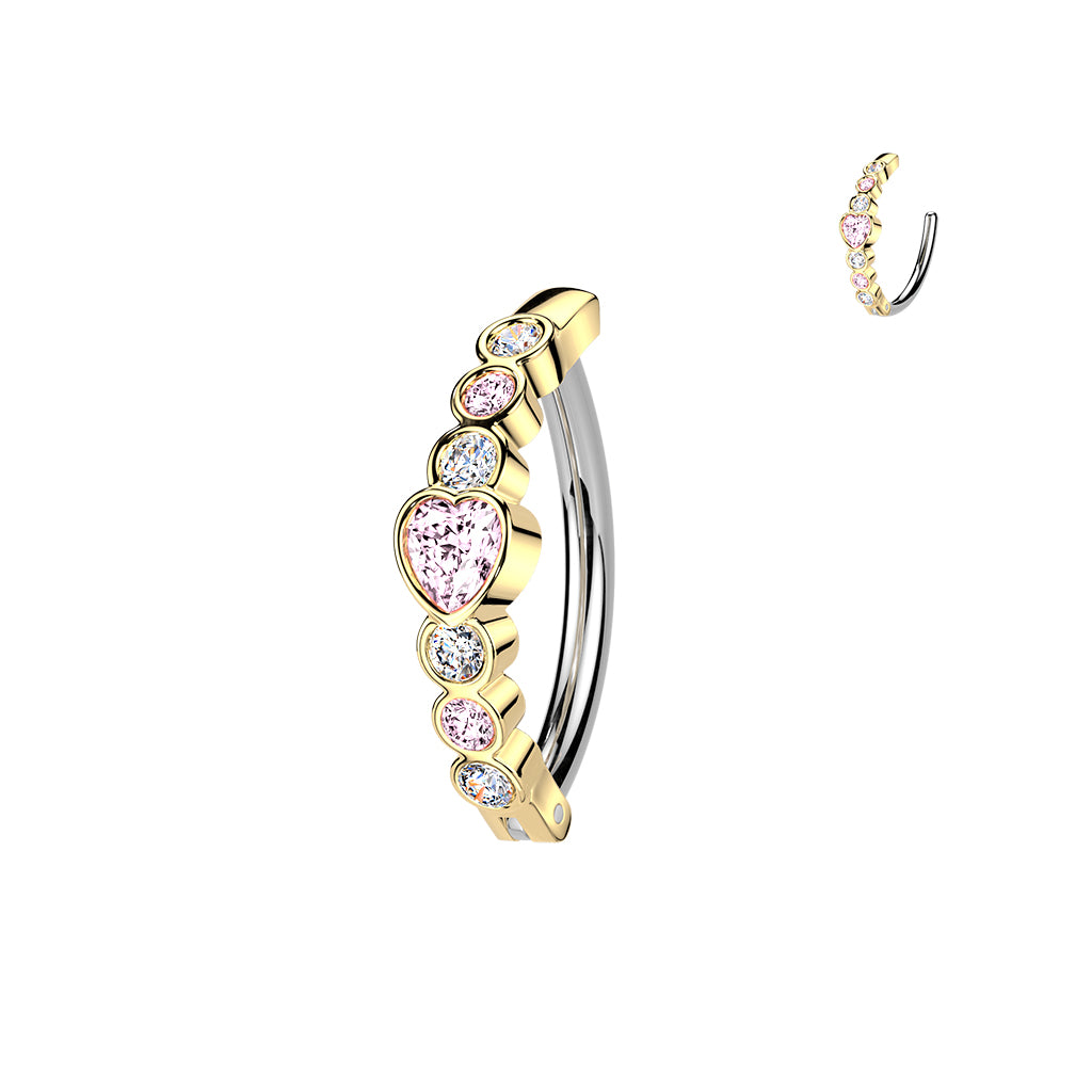 CRYSTAL LINED BELLY CLICKER WITH PINK LOVE HEART CRYSTAL - 12MM - 14 GAUGE