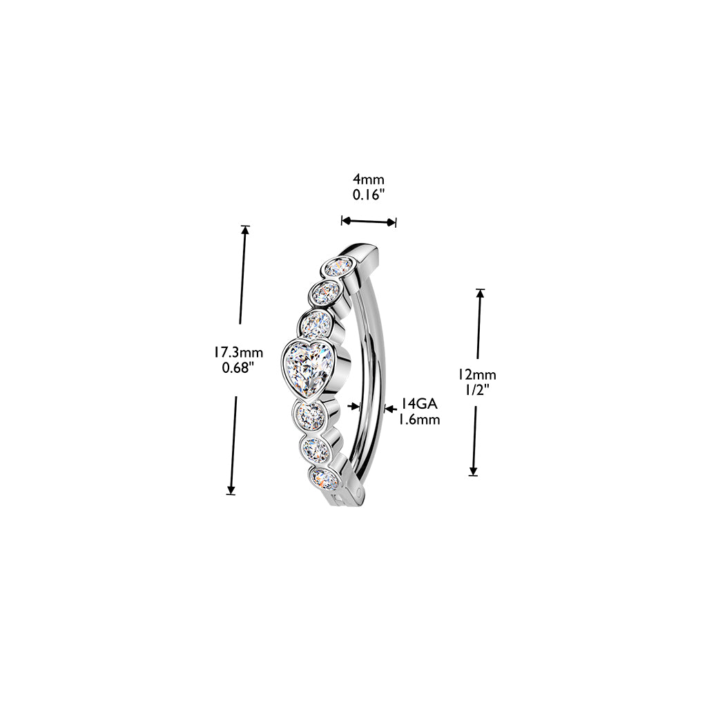 CRYSTAL LINED BELLY CLICKER WITH PINK LOVE HEART CRYSTAL - 12MM - 14 GAUGE