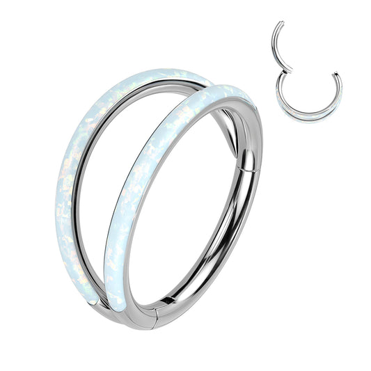 TITANIUM WHITE OPAL EDITION DOUBLE LOOP LINED NOSE  RING / EAR HOOP - 8MM - 20 GAUGE