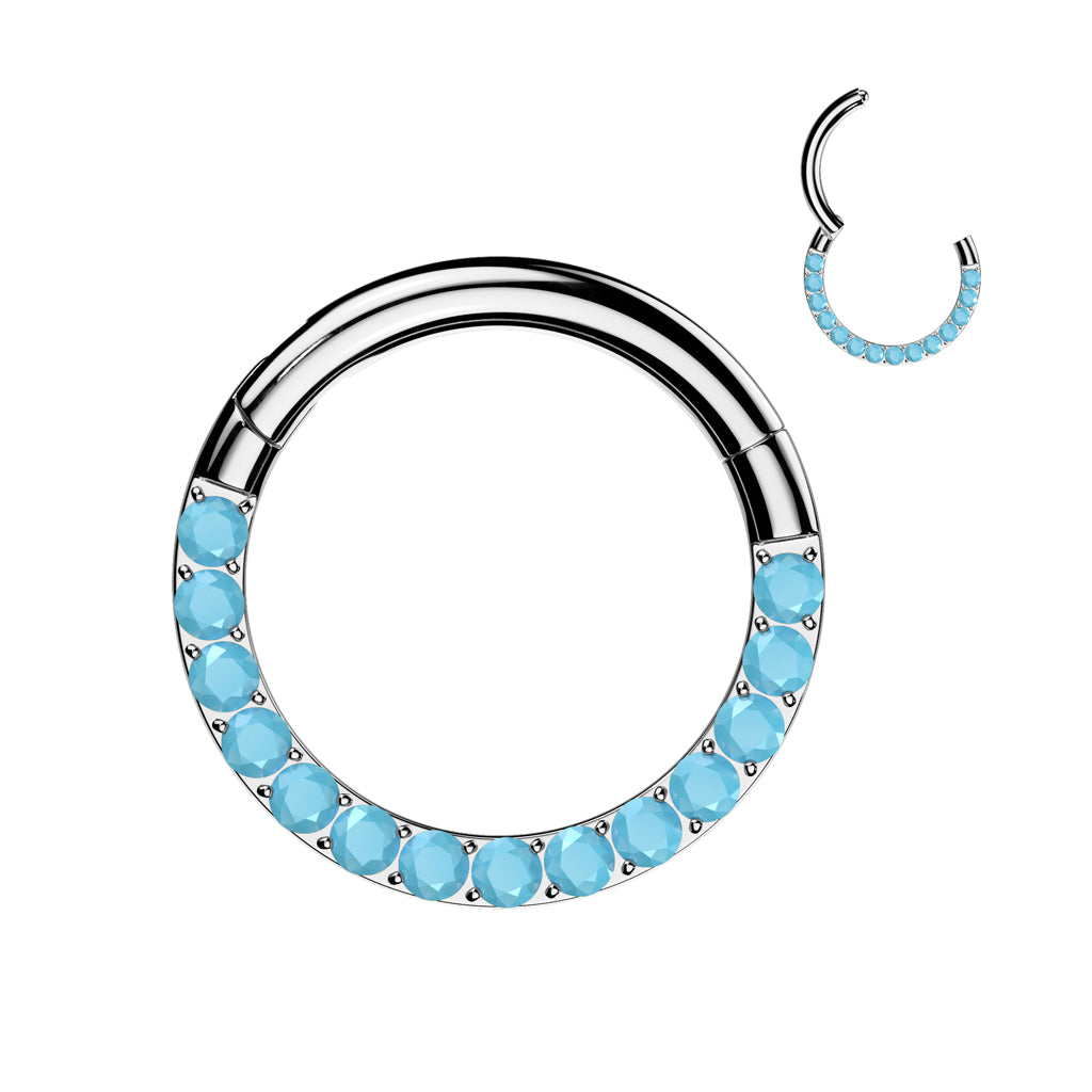 TITANIUM TURQUOISE  HINGE CLOSE FASTENING 8MM HOOP - 16 GAUGE