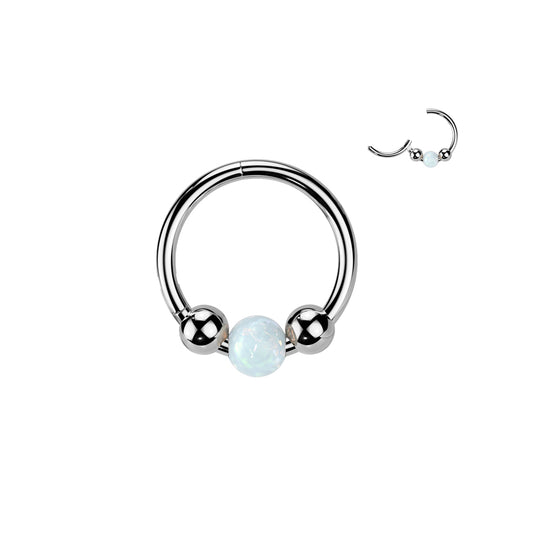 TITANIUM OPAL CENTRE BALL CLICKER HOOP FOR NOSE & EAR - 18 GAUGE - 8MM