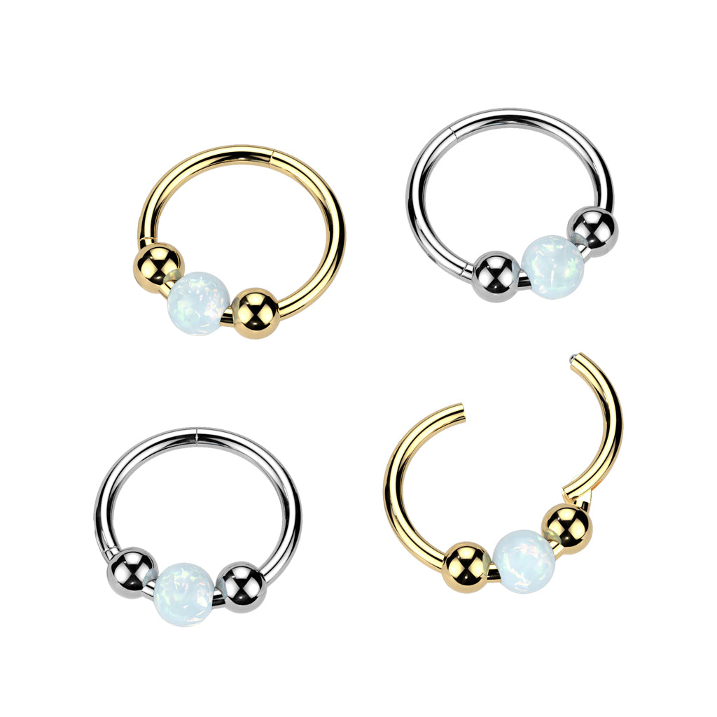 TITANIUM GOLD OPAL CENTRE BALL CLICKER HOOP FOR NOSE & EAR - 18 GAUGE - 8MM