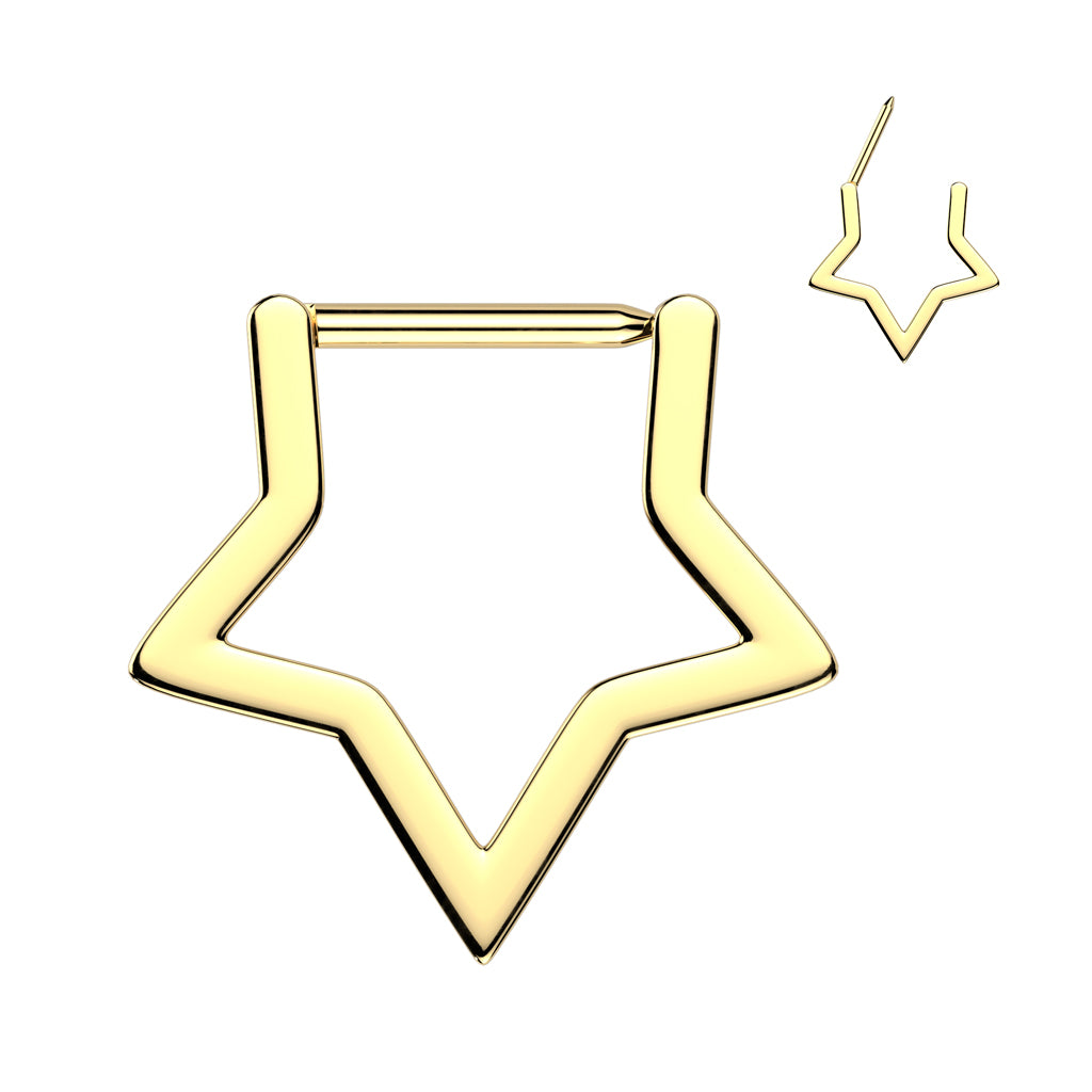 TITANIUM STAR SHAPE STRAIGHT BAR CLICKER HOOP - 8MM - 16 GAUGE