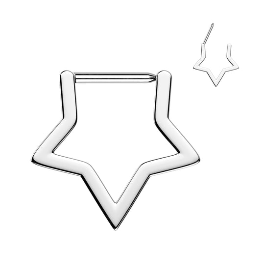 TITANIUM STAR SHAPE STRAIGHT BAR CLICKER HOOP - 8MM - 16 GAUGE