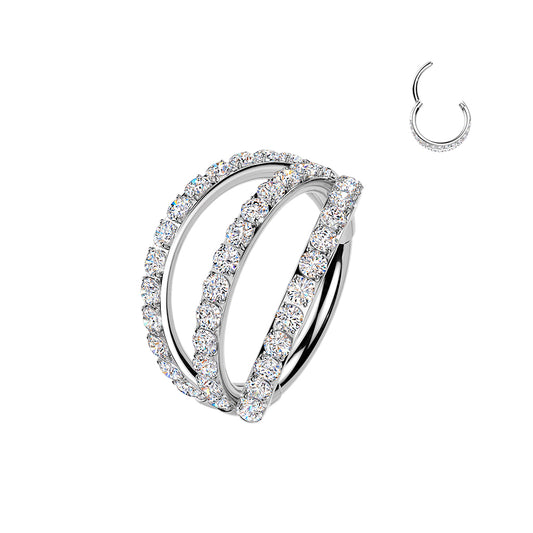 TITANIUM TRIPLE CRYSTAL LINED NOSE / EAR HOOP - 7MM - 20 GAUGE