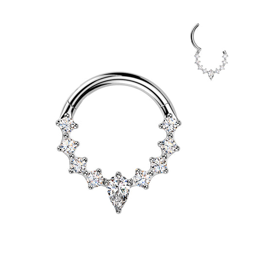 TITANIUM CRYSTAL LINED TEARDROP HINGE CLOSE HOOP - 8MM - 16 GAUGE