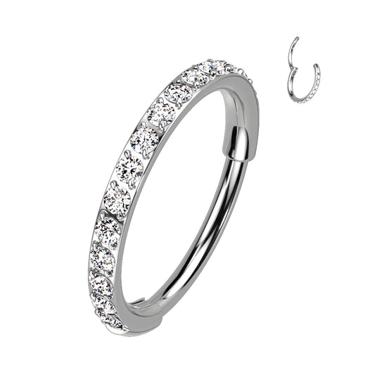 TITANIUM 9MM CRYSTAL LINED RING- 20 GAUGE HOOP FOR NOSE & EAR