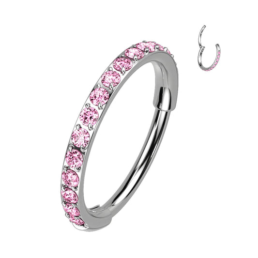 TITANIUM PINK CRYSTAL LINED NOSE HOOP - 8MM - 20 GAUGE