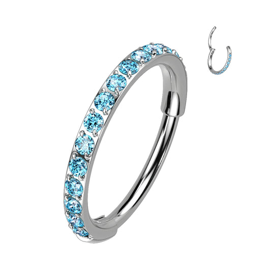 TITANIUM 8MM BLUE CRYSTAL LINED RING- 20 GAUGE HOOP FOR NOSE & EAR