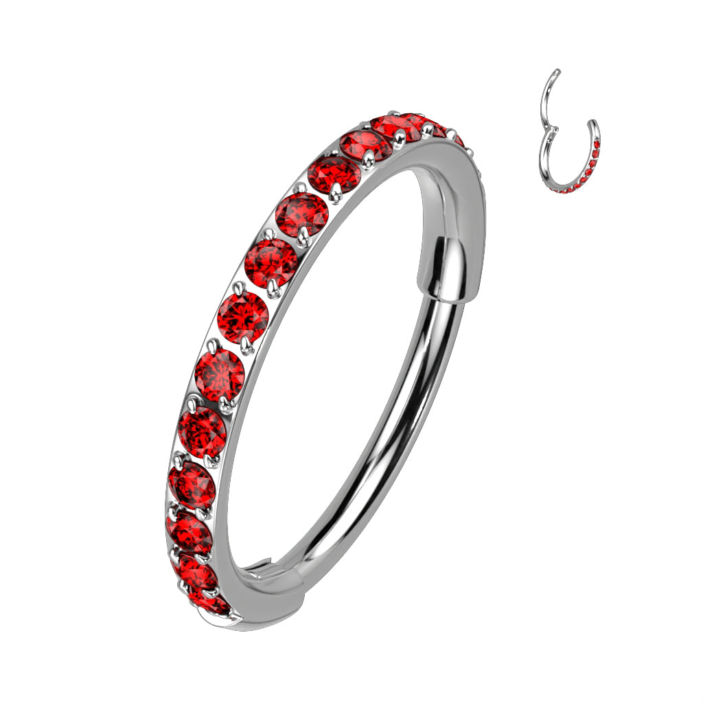 TITANIUM 8MM RED CRYSTAL LINED RING- 20 GAUGE HOOP FOR NOSE & EAR