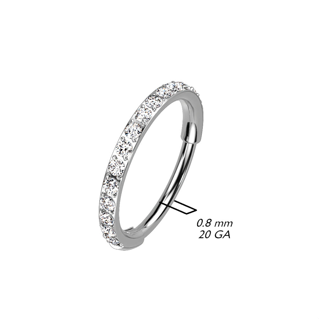 TITANIUM 9MM CRYSTAL LINED RING- 20 GAUGE HOOP FOR NOSE & EAR