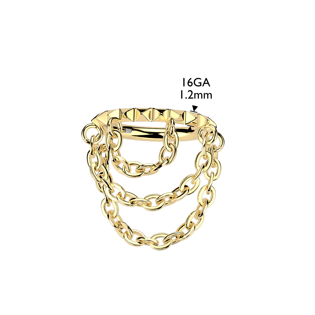 TITANIUM 10MM STUDDED TRIPLE CHAIN HOOP - 16 GAUGE CONCH HOOP / HELIX