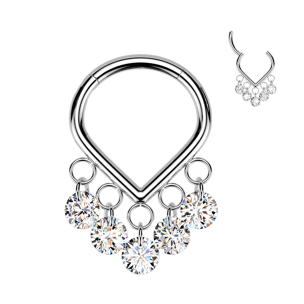 TITANIUM CHEVRON CRYSTAL CHARM HINGE CLOSE HOOP - 8MM - 16 GAUGE