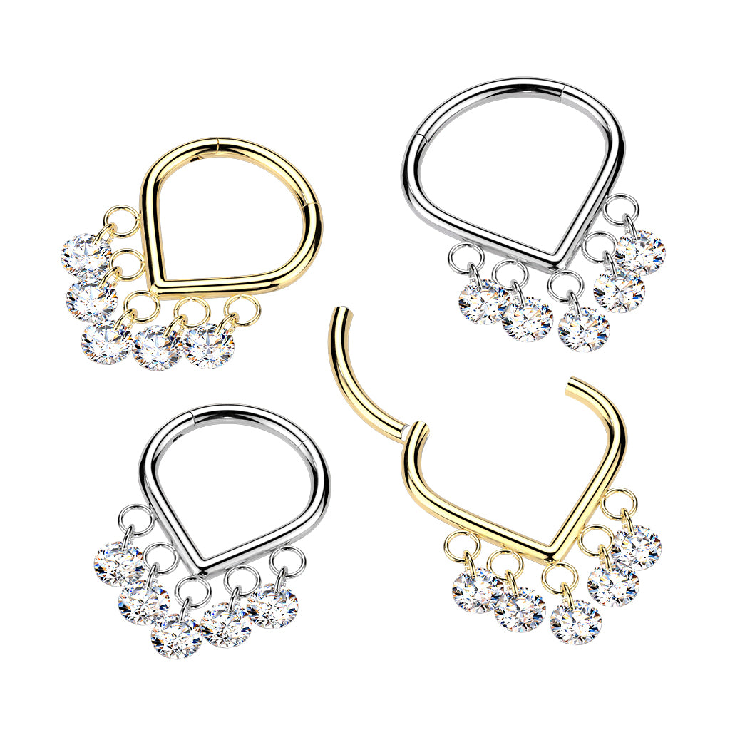 TITANIUM CHEVRON CRYSTAL CHARM HINGE CLOSE HOOP - 8MM - 16 GAUGE