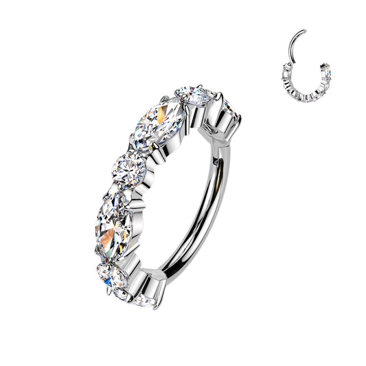 TITANIUM PREMIUM LUX MARQUISE CRYSTAL HOOP RING - 20 GAUGE - 8MM NOSE / EAR