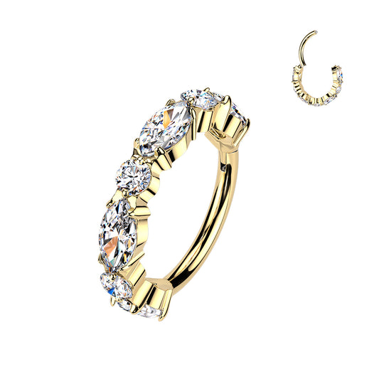 TITANIUM GOLD  PREMIUM LUX MARQUISE CRYSTAL HOOP RING - 20 GAUGE - 8MM NOSE / EAR