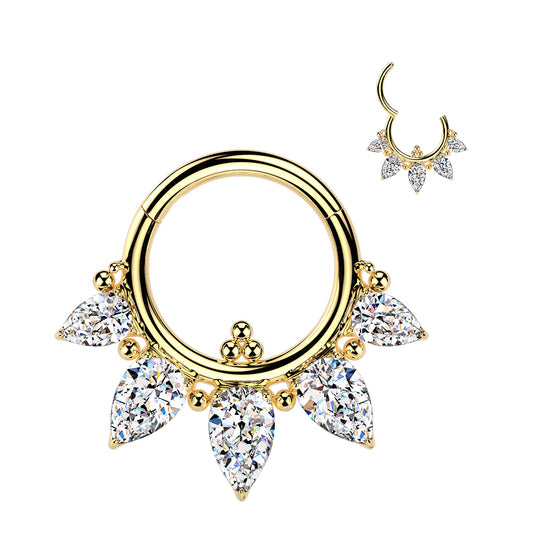 TITANIUM GOLD TEARDROP CRYSTAL HOOP - 16 GAUGE / 1.2MM - 8MM