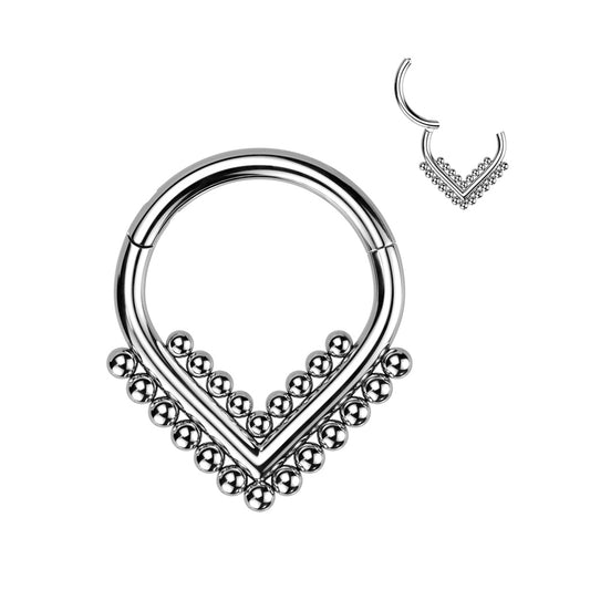 TITANIUM BEADED CHEVRON V SHAPE HINGE CLOSE HOOP - 16 GAUGE - 8MM