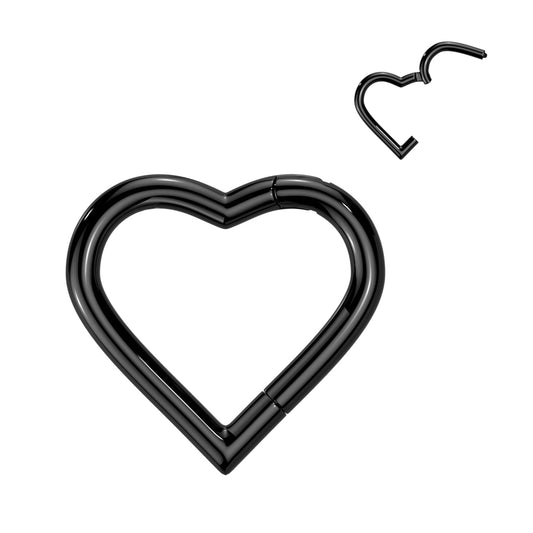 TITANIUM BLACK LOVE HEART HINGED SEGMENT HOOP - 16 GAUGE - 8MM