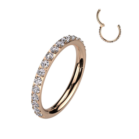 TITANIUM ROSE GOLD CRYSTAL LINED HINGE CLOSE HOOP - 16 GAUGE - 8MM