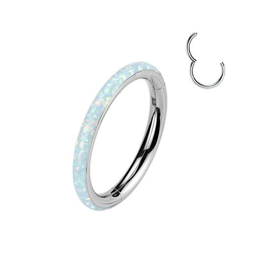 TITANIUM WHITE OPAL HINGE CLOSE FASTENING HOOP - 10MM CONCH - 16 GAUGE