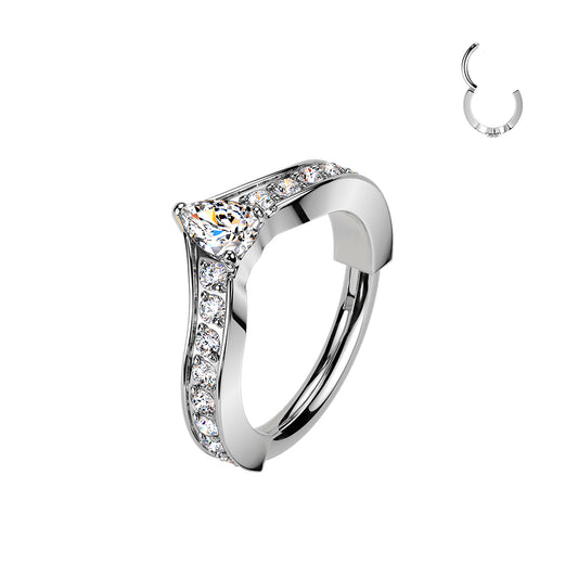 TITANIUM PREMIUM LUX CHEVRON CRYSTAL HOOP RING - 18 GAUGE - 8MM NOSE / EAR