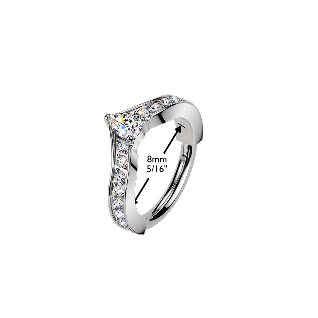 TITANIUM PREMIUM LUX CHEVRON CRYSTAL HOOP RING - 18 GAUGE - 8MM NOSE / EAR