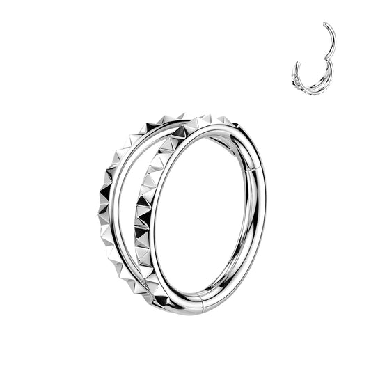 TITANIUM SILVER STUDDED DOUBLE LOOP NOSE HOOP RING - 20 GAUGE - 8MM