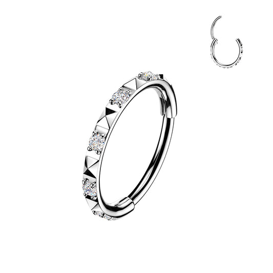 TITANIUM CRYSTAL & STUDDED RING / HINGE CLOSE HOOP - 20 GAUGE - 8MM NOSE & EAR