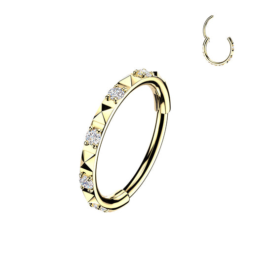 TITANIUM GOLD CRYSTAL & STUDDED RING / HINGE CLOSE HOOP - 20 GAUGE - 8MM NOSE & EAR