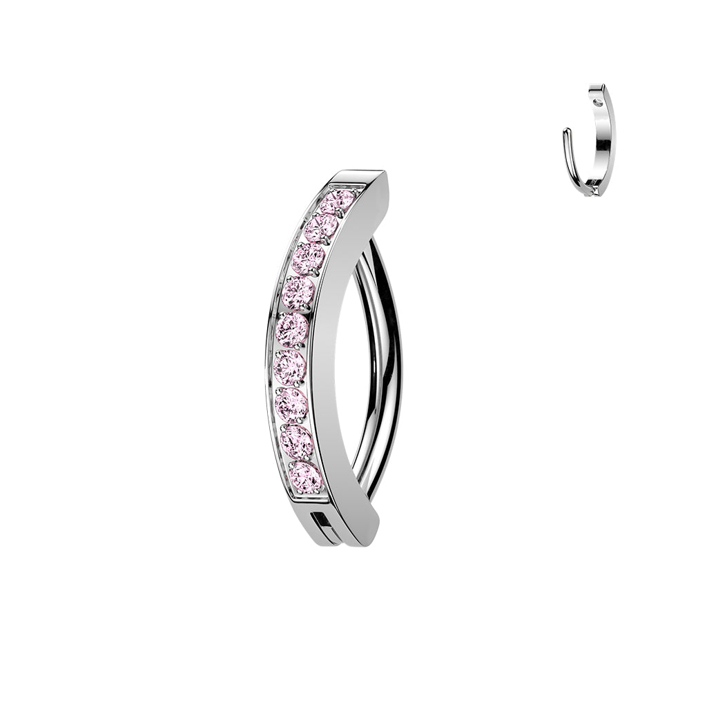TITANIUM DAINTY CRYSTAL LINED BELLY CLICKER HINGE RING - 16 GAUGE - 8MM