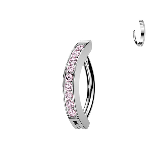 TITANIUM DAINTY CRYSTAL LINED BELLY CLICKER HINGE RING - 16 GAUGE - 8MM